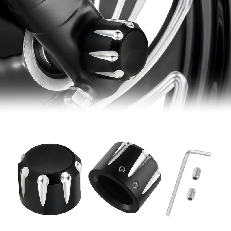 PBYMT Black Front Axle Nut Cover Cap CNC Aluminum Compatible for Harley Davidson Touring Road King Street Glide Electra Glide Softail Sportster Iron 883 Fat Boy 2002-2024 - Image 1